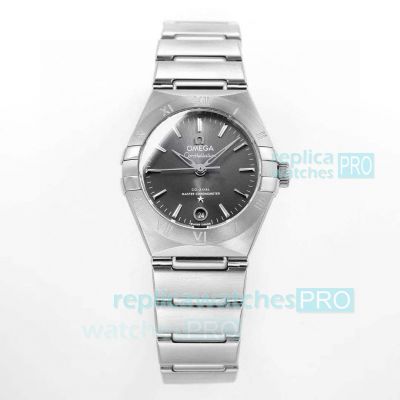 OM Factory Replica Omega Constellation SS Bezel Grey Dial Ladies 29MM Swiss 8700 Watch